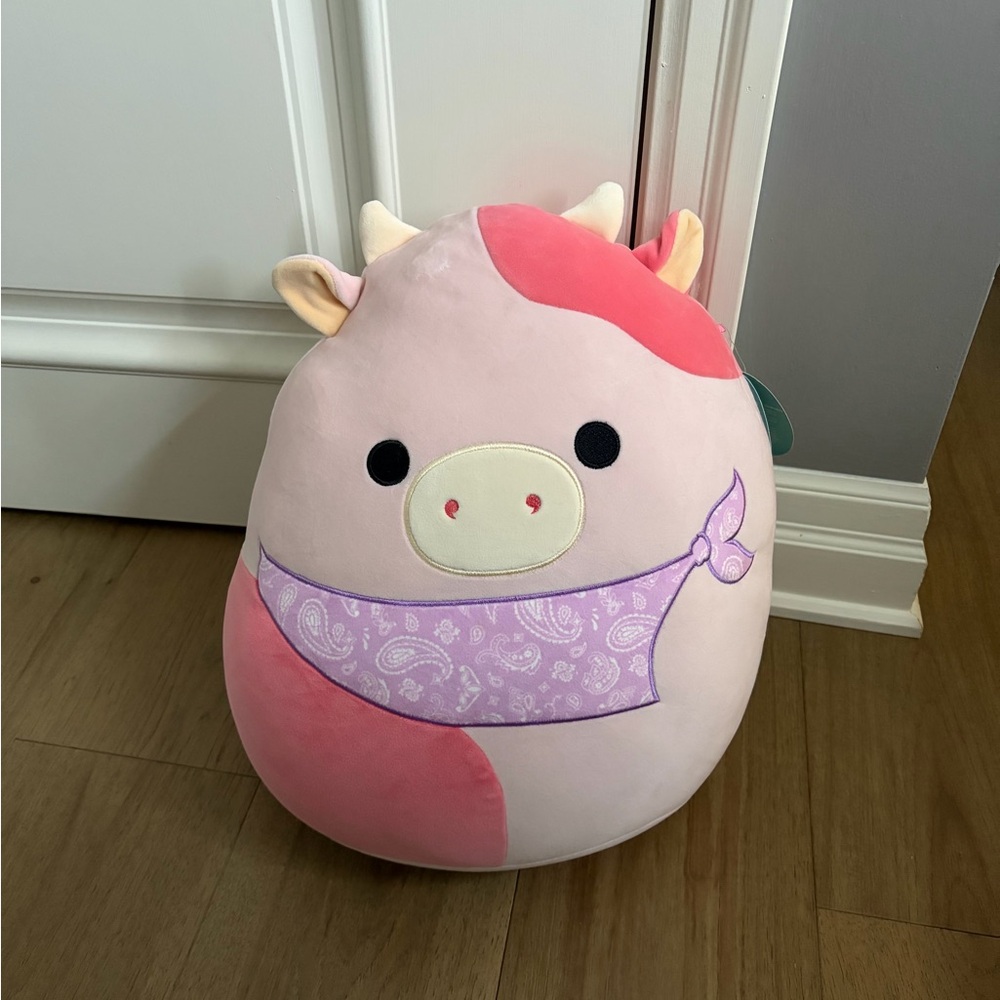 SQUISHMELLOW Pink and White Cow Plush Toy - Picture 3 of 7